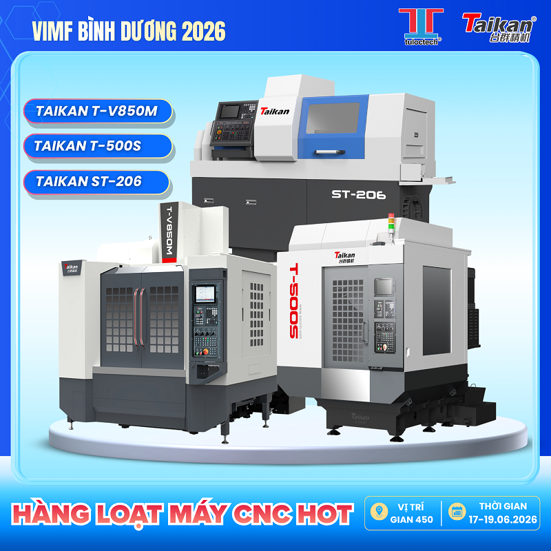 Gian hàng TLT - Taikan tại VIMF Bình Dương 2026 với sự xuất hiện của 3 model Taikan T-V850M, T-500S, ST-206