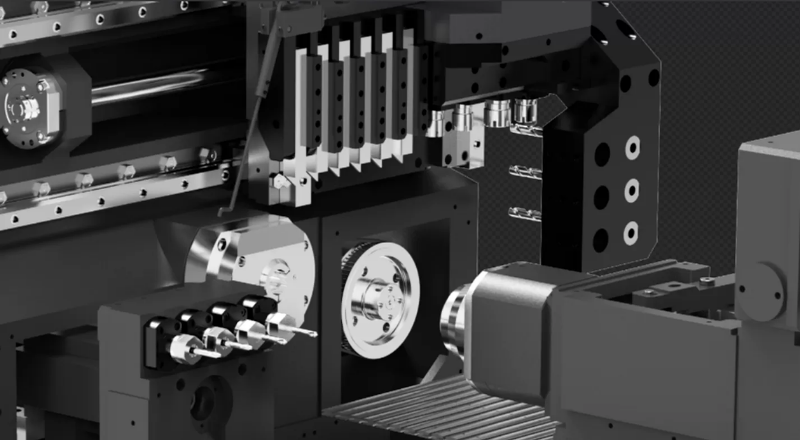 máy tiện CNC 2 trục chính cho phép máy gia công hoàn thiện gần như toàn bộ chi tiết chỉ trong một lần gá