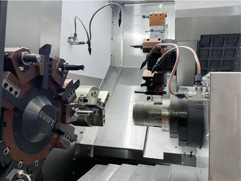 Máy tiện CNC hai trục chính là dòng máy CNC được trang bị hai cụm trục chính